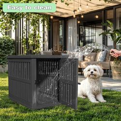 Heavy-Duty Resin Dog Crate for small Dogs – Weatherproof, Ventilated Design, Easy-Clean Plastic Dog House with Lockable Door, Portable Kennel for Indo