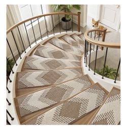 15PC Stair-Treads Non Slip, 3D Peel and Stick Stair Treads for Wooden Steps Indoor, Stair-Carpet Treads Washable Reusable Adhesive Stair-Runner Rugs f