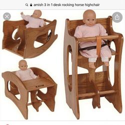 Amish Made 3 In 1 High Chair Rocking Horse Desk