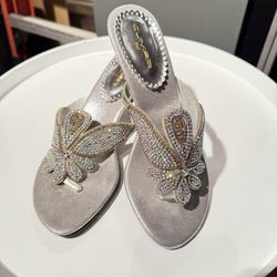 Cumar Italy Women's Butterfly Sparkly Flat Sandals Rhinestone Square Open Toe Slide Sandals