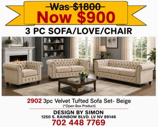 Beige velvet sofa set
