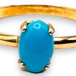 10K Yellow 10k  Gold Turquoise Blue Oval Solitaire Ring SZ 3.5