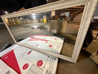 Large Wall Mirror with Ornate White Frame