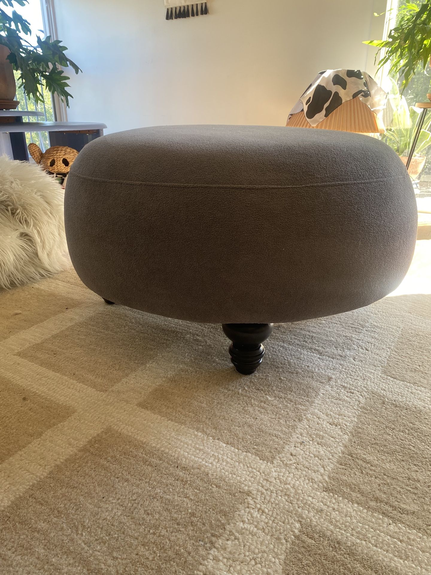 Gray Blue Round Ottoman Foot Stool Coffee Table