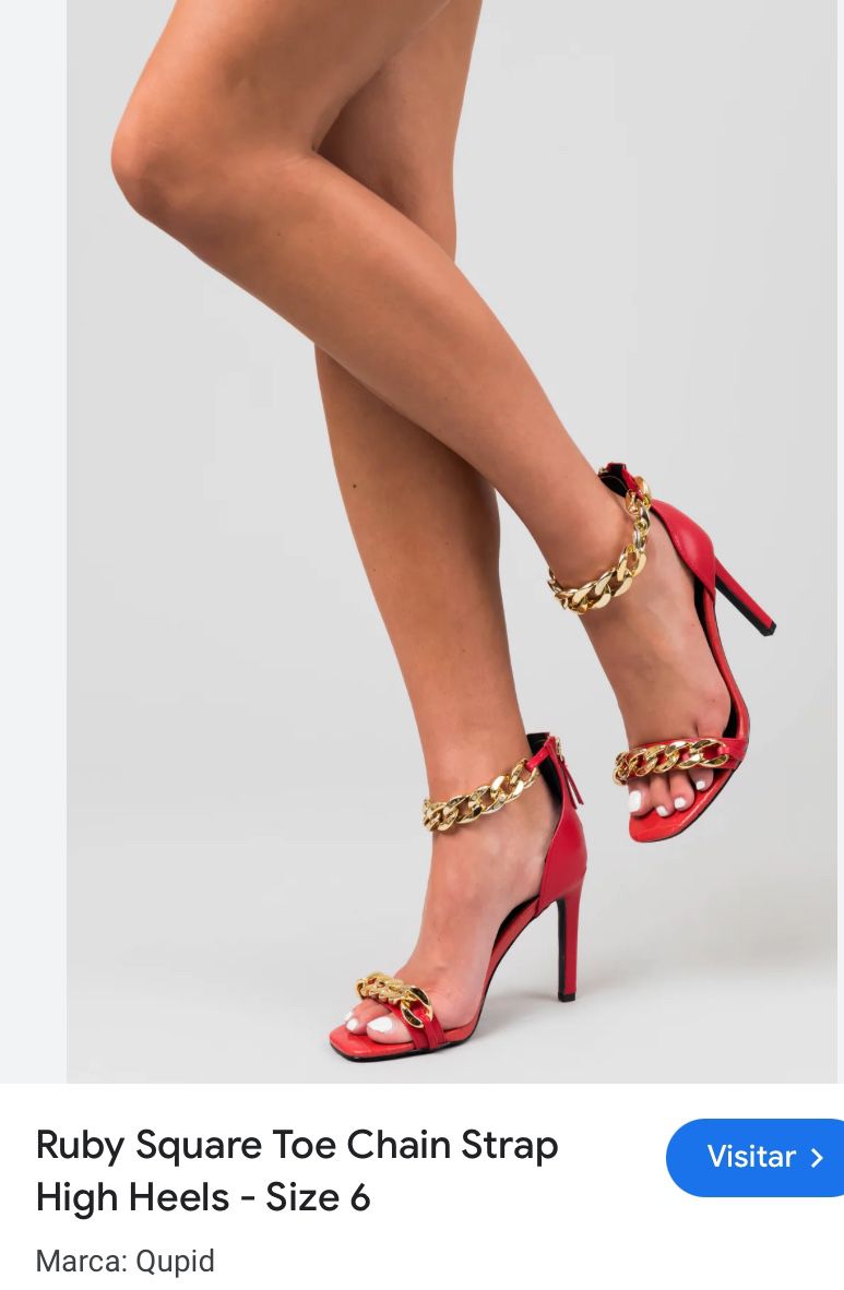 RED HIGH HEELS GOLDEN CHAINS PARTY WOMEN SHOES SIZE 8