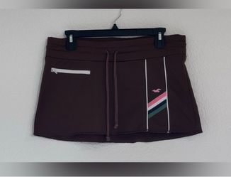 vintage Y2K Hollister Brown Micro mini Skirt with Pink & Teal Stripe Accents