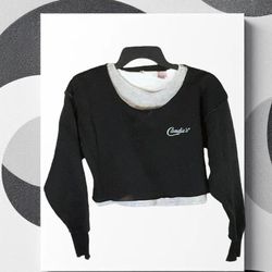 Candie’s Black & Gray Layer Look Crop Top Sweatshirt w Inside Out Seams Women Medium
