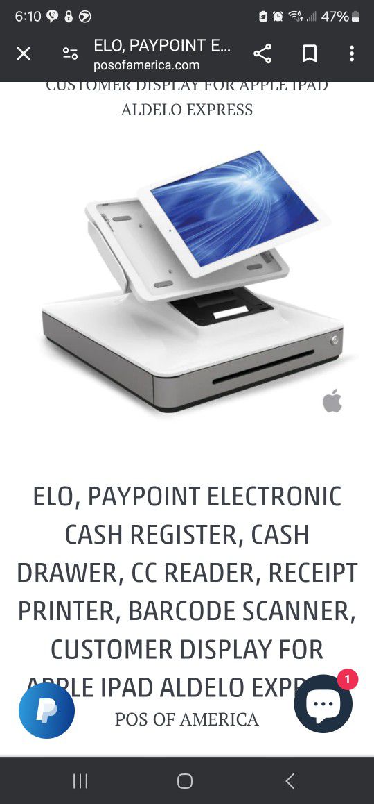 POS Cash Register - Elo Ipad Paypoint Retail Cash Register
