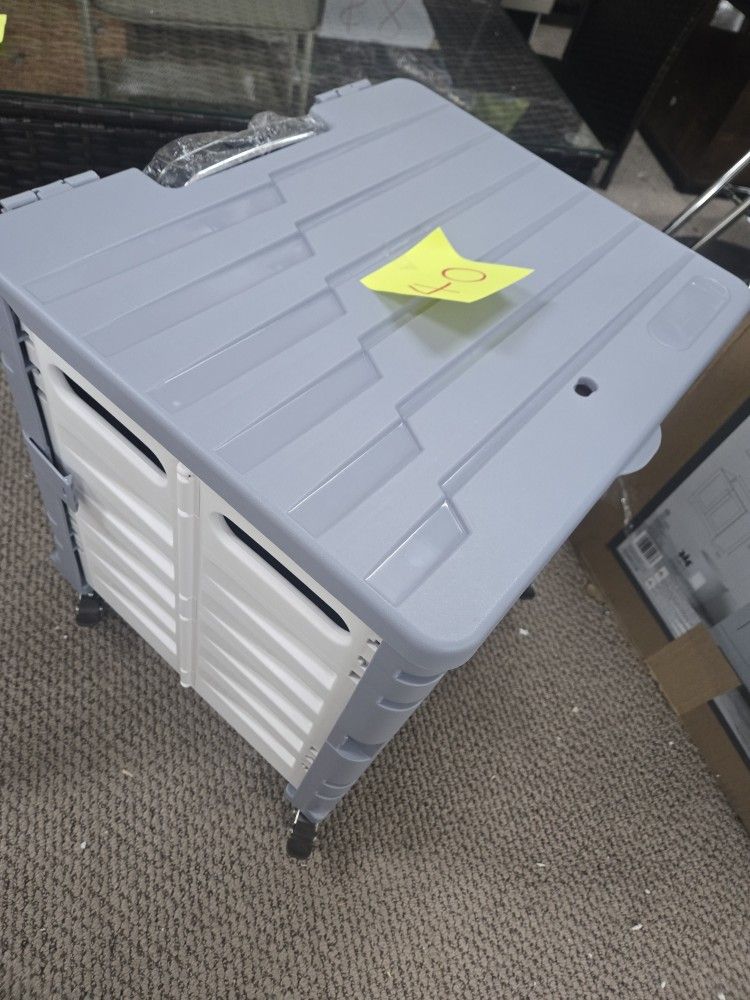Rolling Crate Foldable Grocery Cart w/ Wheels & Lid &Telescoping Pole, Strong and Sturdy