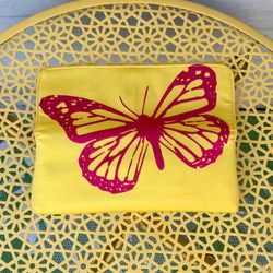 Butterfly Clutch Purse | Bag - Yellow and Pink Fabric - Shiraleah Design