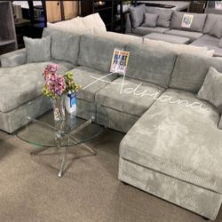Sectional Sofa With Double Chaise Grey, Dark Grey, Black Corduroy NEW 