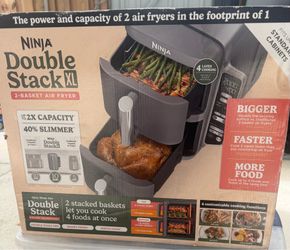 Ninja SL451 Double Stack XL Smart 2- Basket Air Fryer 10qt Deep Gray Slimmer New