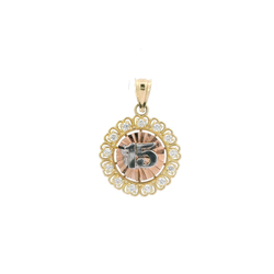 (NEW) 14K Tri Color Gold "15" Round Pendant