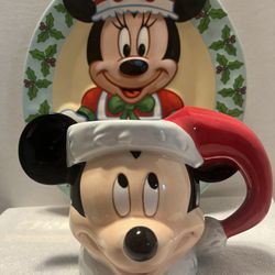 Disney Mickey and Minnie Mouse Christmas Plate and Mug Set!!