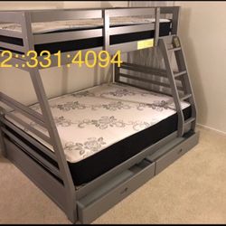 New Full / Twin Wooden Bunkbed With Both Nice Mattresses Included  👈🏼 