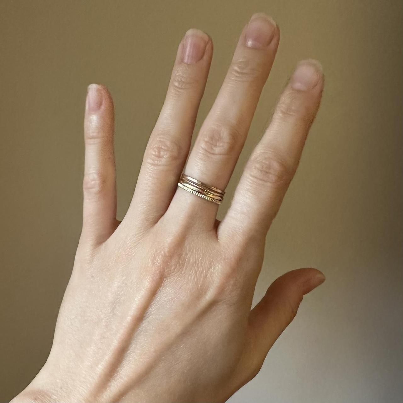 Bundle of 4 Catbird stacker rings. Includes Twisted Stacker Ring, Classic Hammered (s136)82