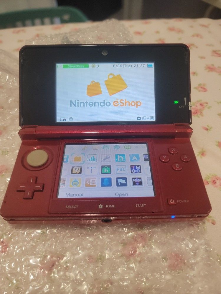 NINTENDO 3DS LAVA RED WITH 15 POKEMON GAMES