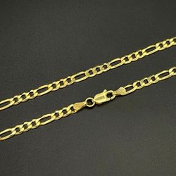 14k Gold Over Italian Sterling Silver Figaro Chain Link 24" NEW W/Box. $50