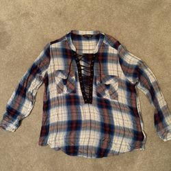 Express Lace Up Plaid Shirt