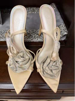 Nude Rhinestone Rose Slingback Heels