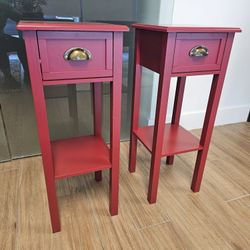 Two Red End Tables w/ Drawers