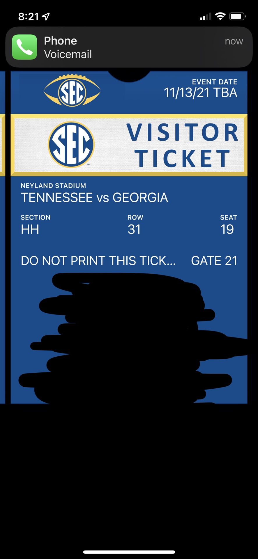 UGA vs UT - 4 Tickets  Section HH Row 31