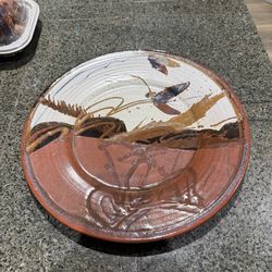 Extra large signed art pottery wall hanging platter