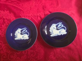 Vintage Unicorn Motif Porcelain Plate by Takahashi Set Of 2 - 7.5 In