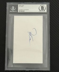 Pat Sajak BAS Auto 3x5 Index Card Wheel of Fortune TV Host Signed Slab