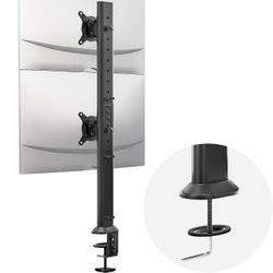 New HEMUDU Dual Monitor Articulating Desk Mount Arm Stand - Vertical Stack Screen Supports Two 13 to 34 Inch Computer Monitors W/ C Clamp