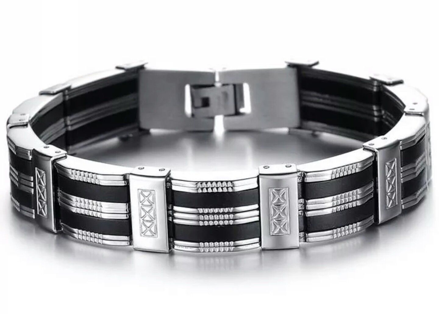 Quality Stainless Steel & Black Silicone Men's Bracelet