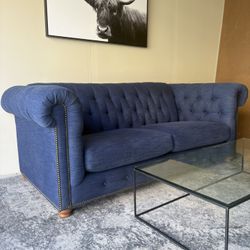 Anthropologie Blue Chesterfield Sofa Couch 