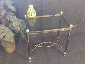 Rectangular Retro Brass and Glass Labarge Style End Accent Table Stand