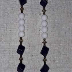 White Round Navy Blue Cube Beaded Necklace 