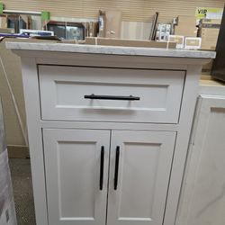 Doveton 24 in. Single Sink Freestanding White Bath Vanity with White Engineered Marble Top (Assembled),