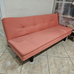 Modern Futon Sofa Bed – Orange/Coral – Good Condition