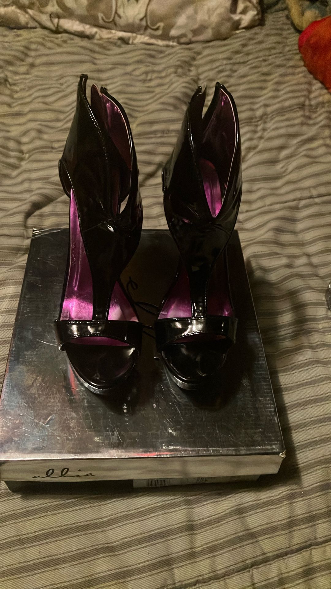 Ellie Patent Leather Black Open Toe Heel