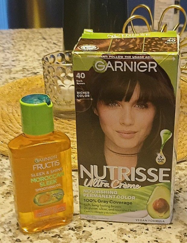 Garnier Nutrisse Permanent Hair Color In Dark Brown & Garnier Smoothing Oil