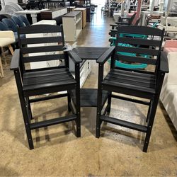 SERWALL Tall Adirondack Chairs Set of 2, Outdoor Bar Height Barstools Chair Set, Black (2 Pcs (Connecting))