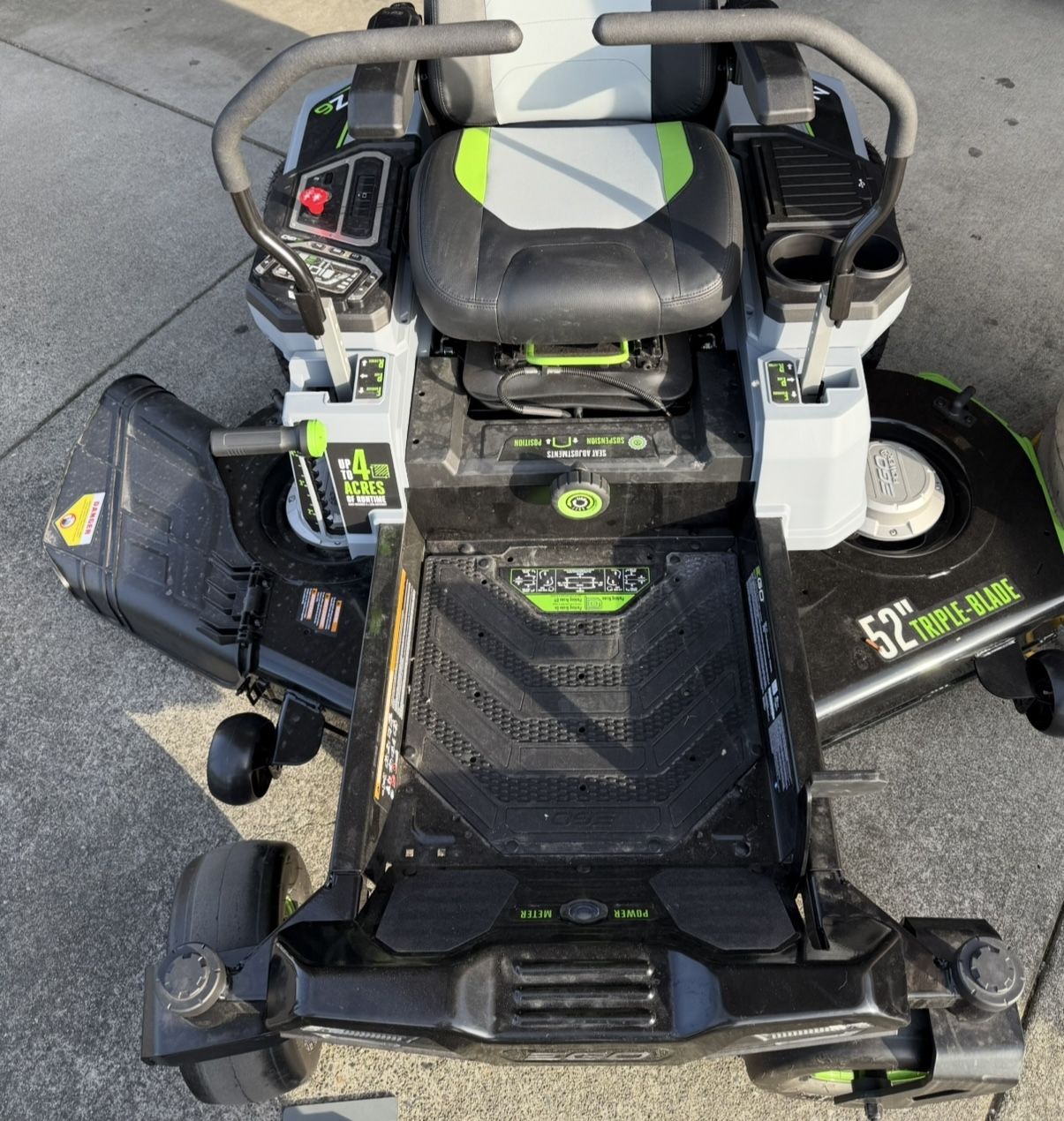 EGO POWER+ Z6 52-in 56-volt Lithium ion Electric Zero-turn riding lawn mower with ( 6 ) 12 Ah Batteries ( Charger Included ) $7000 plus tax at ACE th