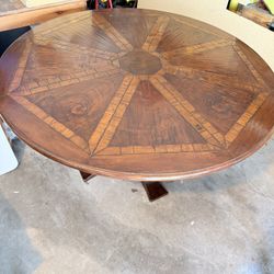 Vintage Round Dining Table with 6 Bamboo Chairs – 7 Piece Set