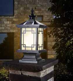 LED Solar Post Lantern Light with Remote Dimmable Outdoor Aluminum Fence Post Cap Lamp Pillar Light Solar IP65 Waterproof Column Light, 15.7" X 7.3" P
