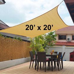 New in Box $65 X-Large Square 20x20 ft Sun Shade Sail with Ropes, 3 Colors (Beige, Gray, Black)