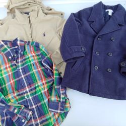 Boys size 5 bundle. Ralph Lauren tan jacket, Ralph Lauren plaid shirt, Janie and Jack peacoat size 4T 5T fits like a size 5.