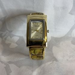 Kessaris Gold Tone Rectangle Watch with Shell Band