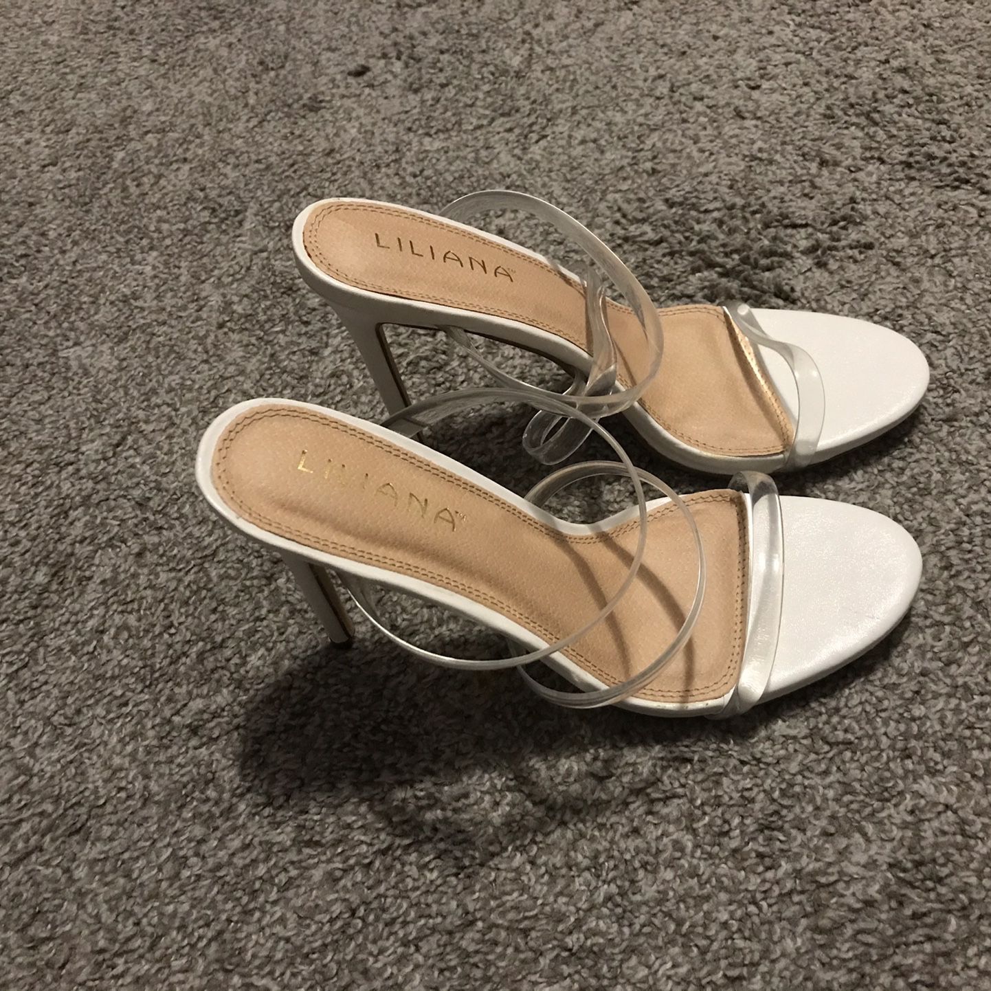 Brand New White Heels With 3 Clear Straps