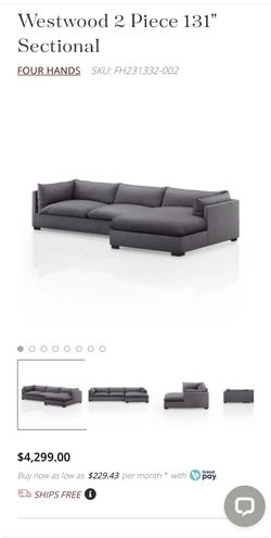 Four Hands Westwood 131 Grey Sectional Sofa