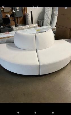 2 -PC Curved Sofa In White Fabric 