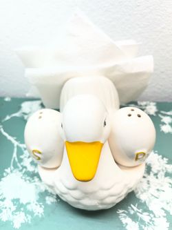 Vintage ceramic Duck Salt & Pepper & Napkin holder