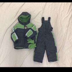Baby Boy Winter Clothing Set Puffer Jacket Winter Pants Bib Fleece Mittens 18month